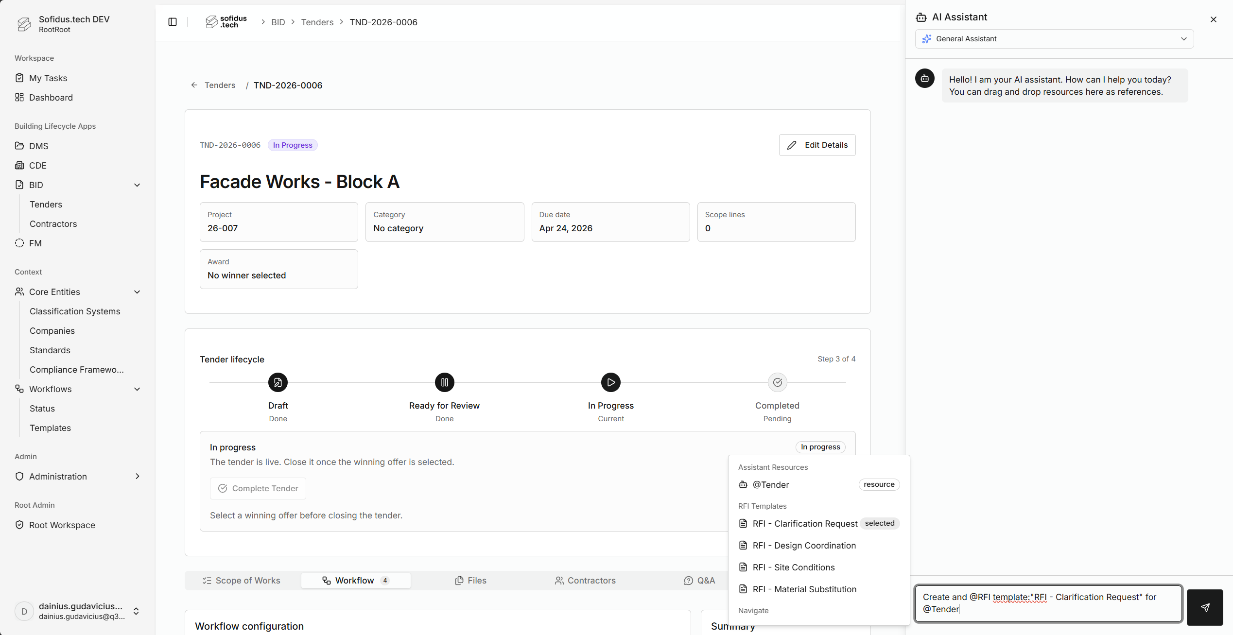 Sofidus Platform dashboard and command bar